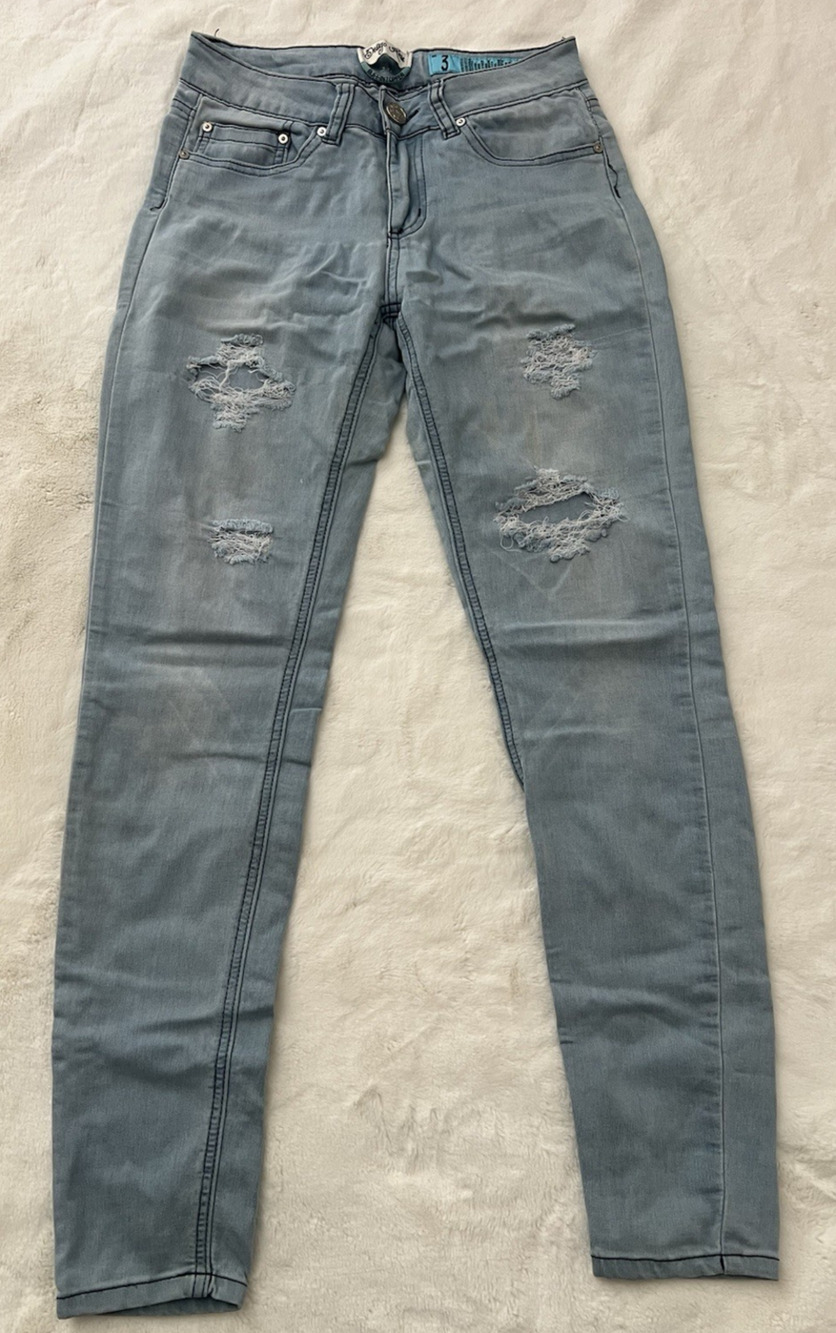 Indigo Rein Womens Skinny Jeans Size 3 Light Wash Distressed Stretch Denim